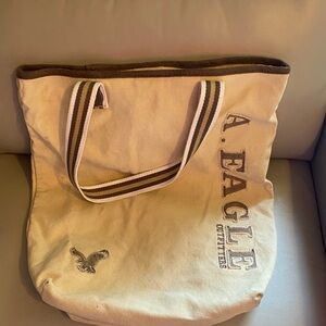American Eagle Outfitters Cream and Brown Tote Bag
